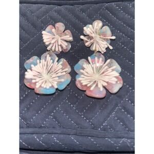 Statement Floral‎ Drop Earrings Pink Blue Flower Earrings Fun Fashion Jewelry